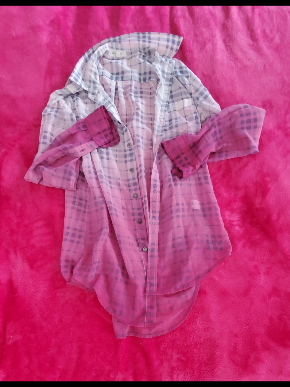 Vince Camuto Pink and Navy Plaid Button-Up Shirt